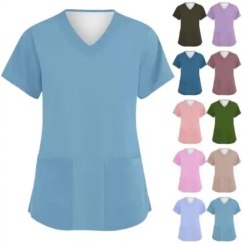 Image from Pirate Deals Angebote | Preisfehler, Schnäppchen, Rabatte & Freebies: Kasacks Damen Pflege Pi;rαtе-Dеαls Schlupfhemd Bluse Kurzarm V-Ausschn...