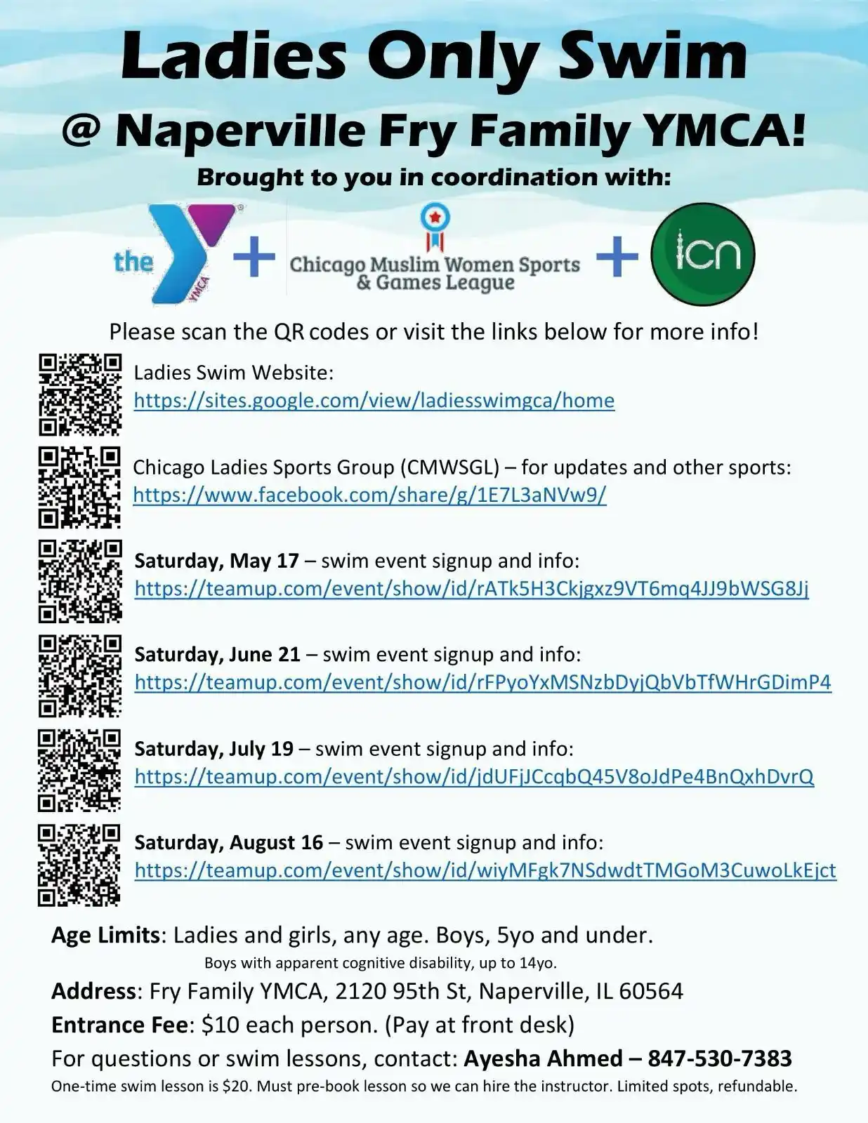Image from Islamic Center of Naperville: *Ladies ONLY Swim @ Naperville Fry Family YMCA!👆*...