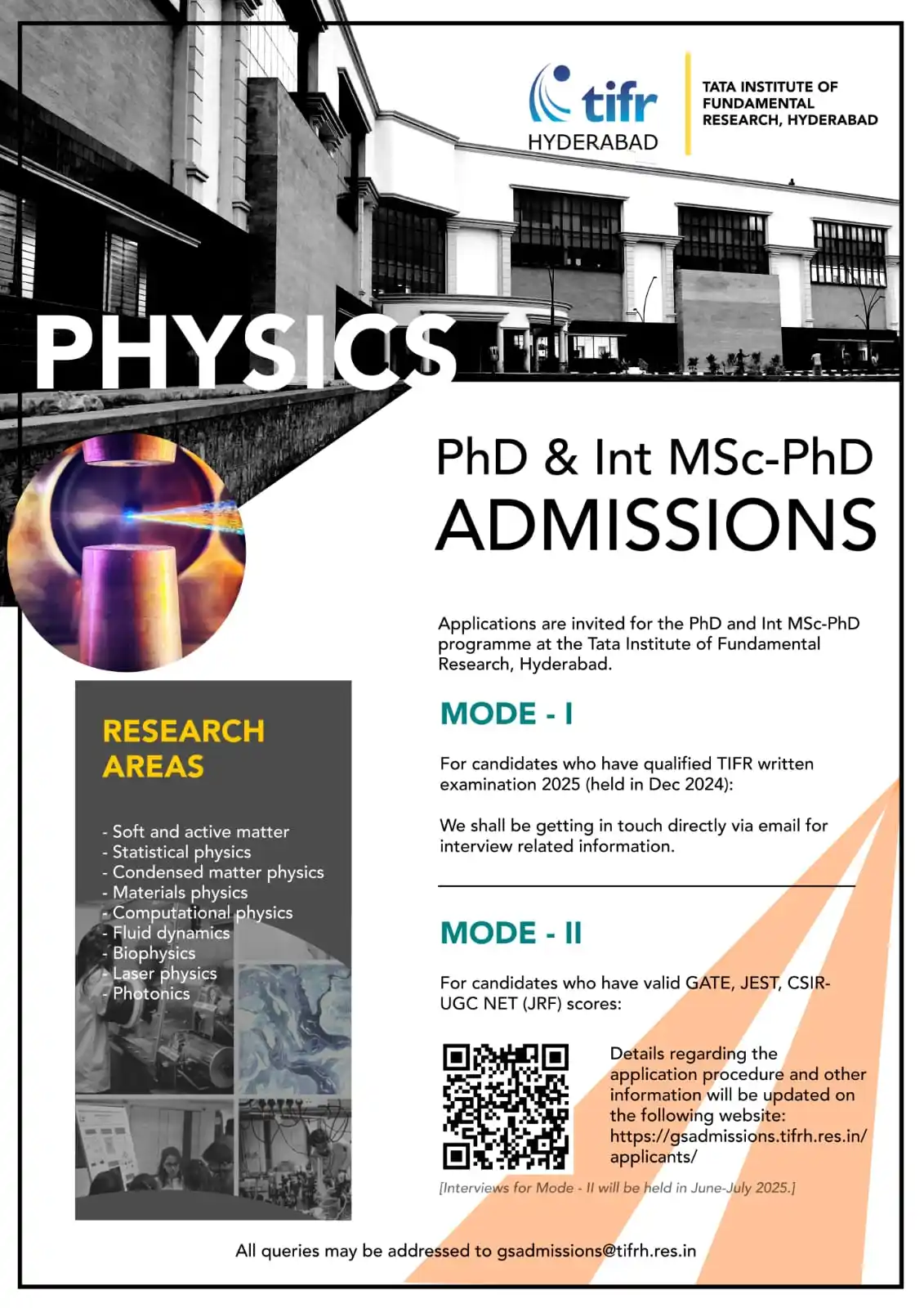 Image from Physics Aspirants: PhD and IPhD Admission at TIFR Hyderabad (Mode - II)  Deadline: 08 Jun...