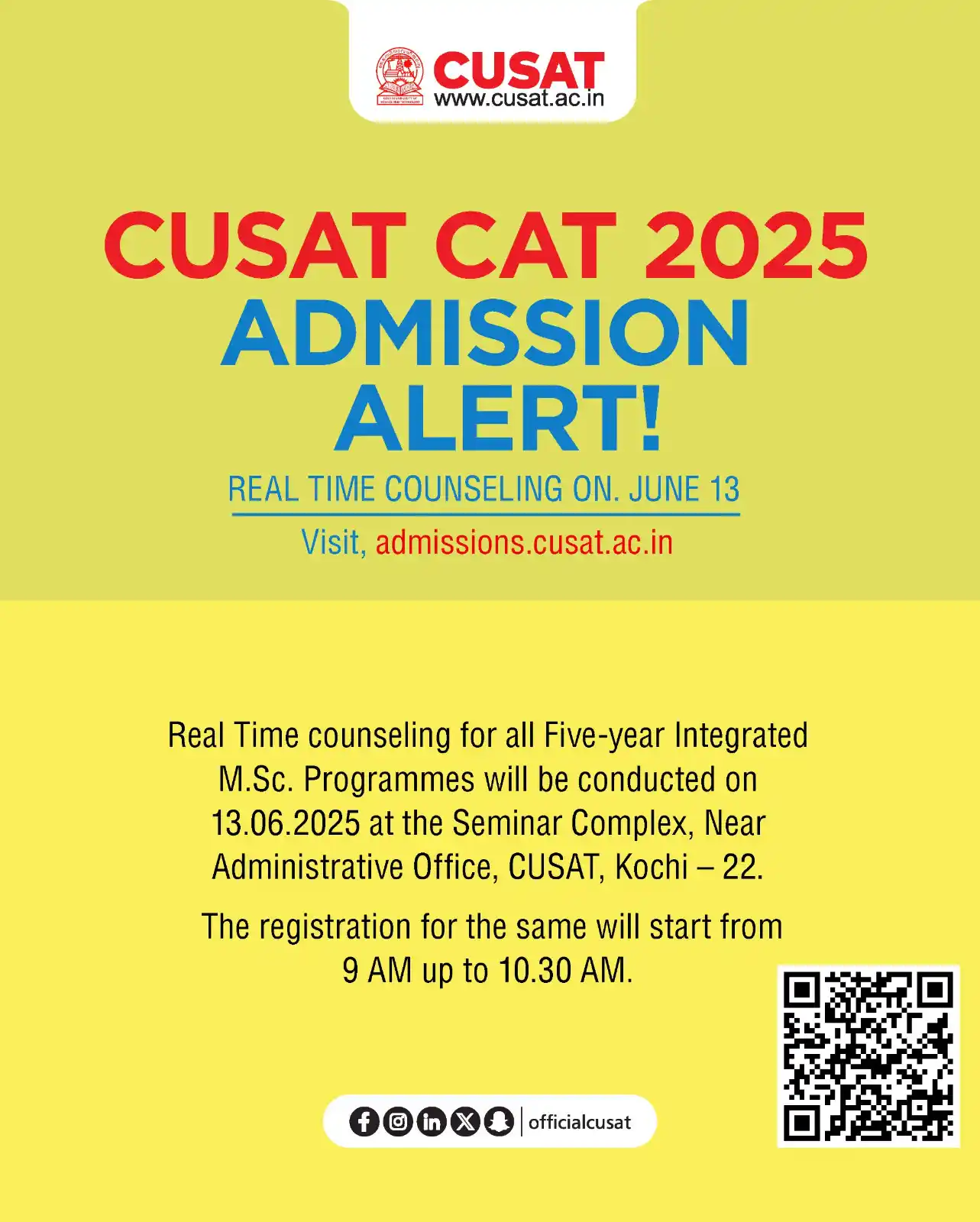 Image from Cochin University of Science and Technology: Real Time counseling for all Five-year Integrated M.Sc. Programmes wil...