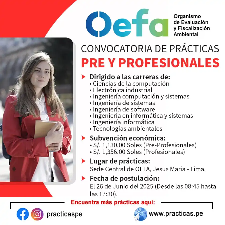 Image from Prácticas PreProfesionales Perú: Realiza tus Prácticas en OEFA 👉Más información en↷ https://www.pract...