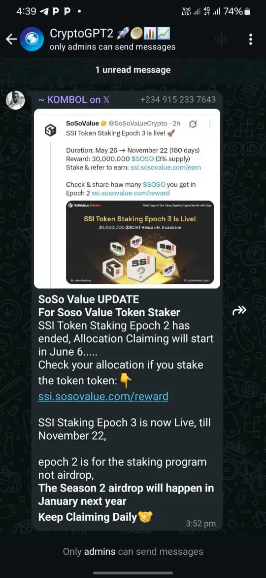 Image from ๐๐๐๐ก ๐
๐ค๐ฎ ๐พ๐๐๐ฃ๐ฃ๐๐ก๐ป๐ฑ๐ฐLearn&Earn With Joy: SosoValue Update โ ๐Hope I told u guys that it's not for Airdrop U ...