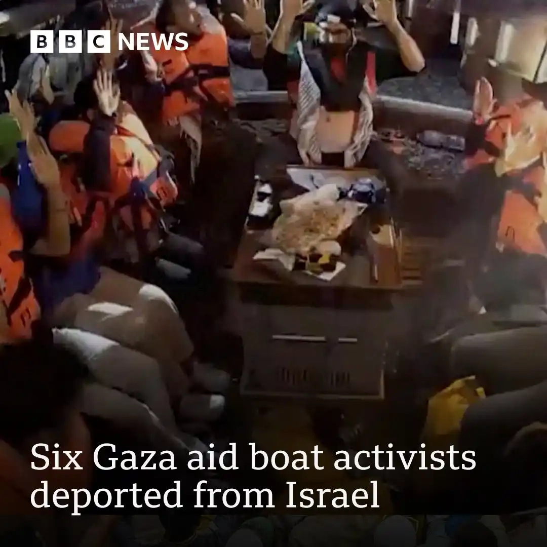 Image from BBC News: The Israeli foreign ministry has confirmed that six activists who were...