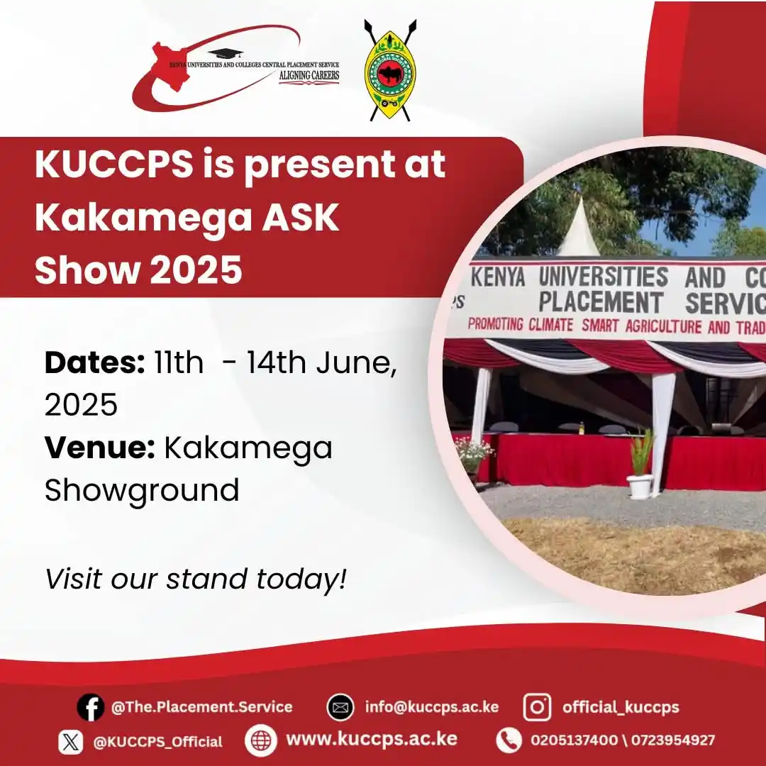 Image from KUCCPS Official Channel: To Form 4 leavers, youths and our followers in Kakamega County and env...