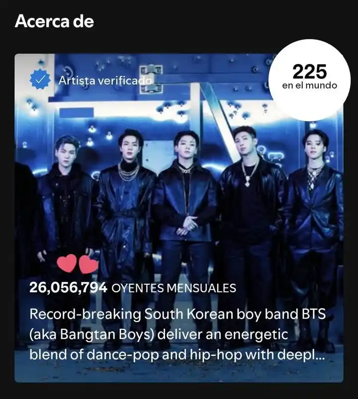 Image from 💜BTS INFO CR🇨🇷: BTS volvió a los 26 MILLONES de oyentes mensuales en Spotify! EL PODER...