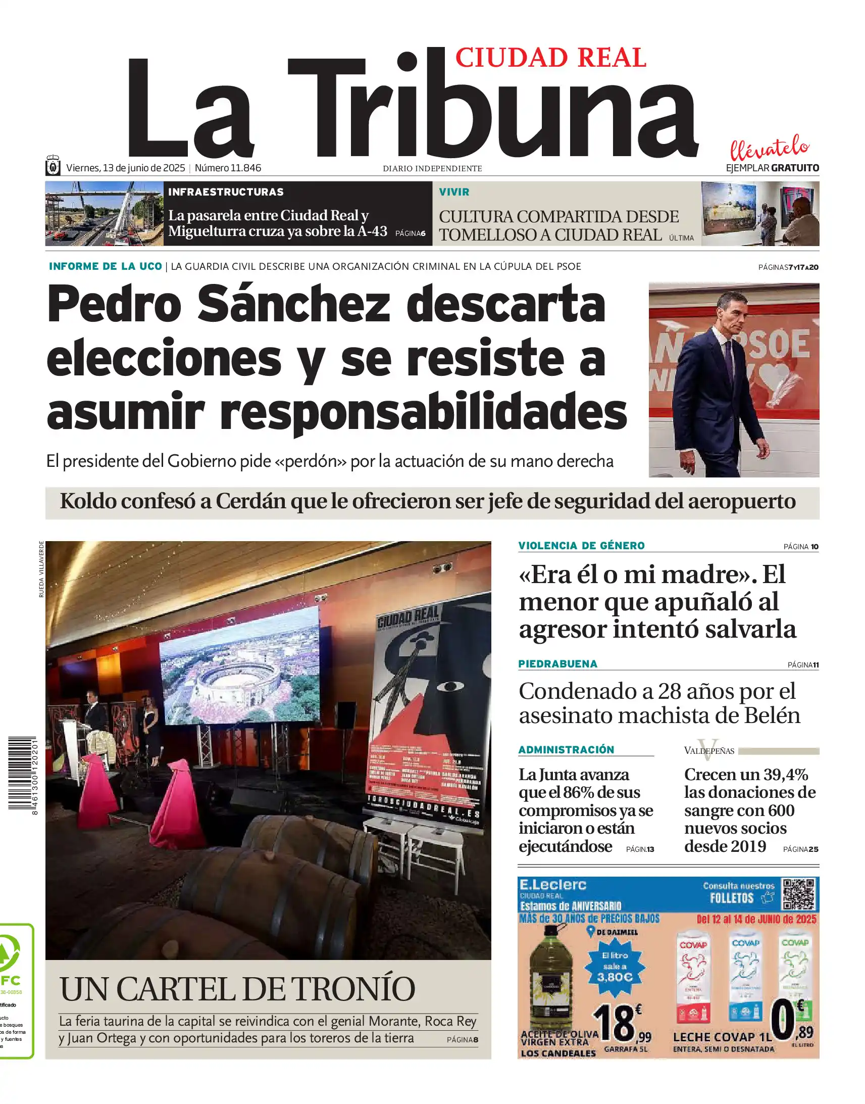 Image from La Tribuna de Ciudad Real: 🗞Buenos días. Esta es la portada de La Tribuna de Ciudad Real de este...
