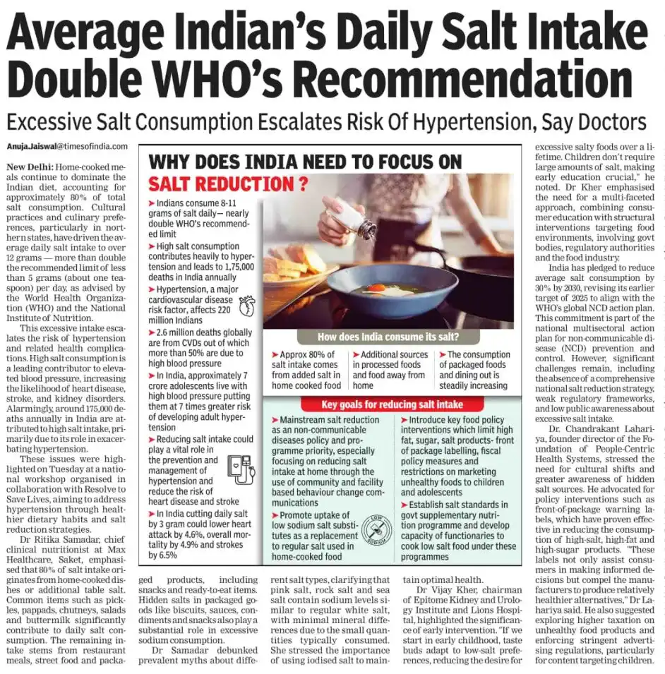 Image from CA Ronak Shah: ✅ Indians eat double the recommended salt, causing major health issues...