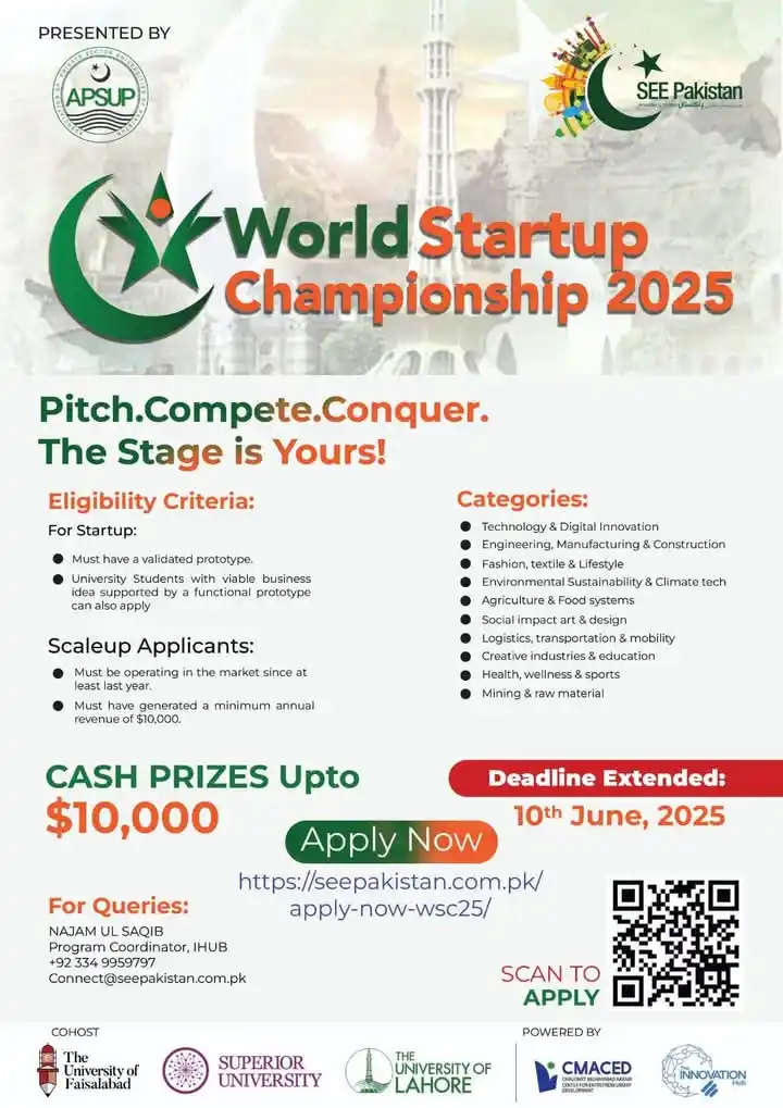 Image from Government College University Lahore Official.: Innovation Hub & CMACED bring you the World Startup Championship 2025!...