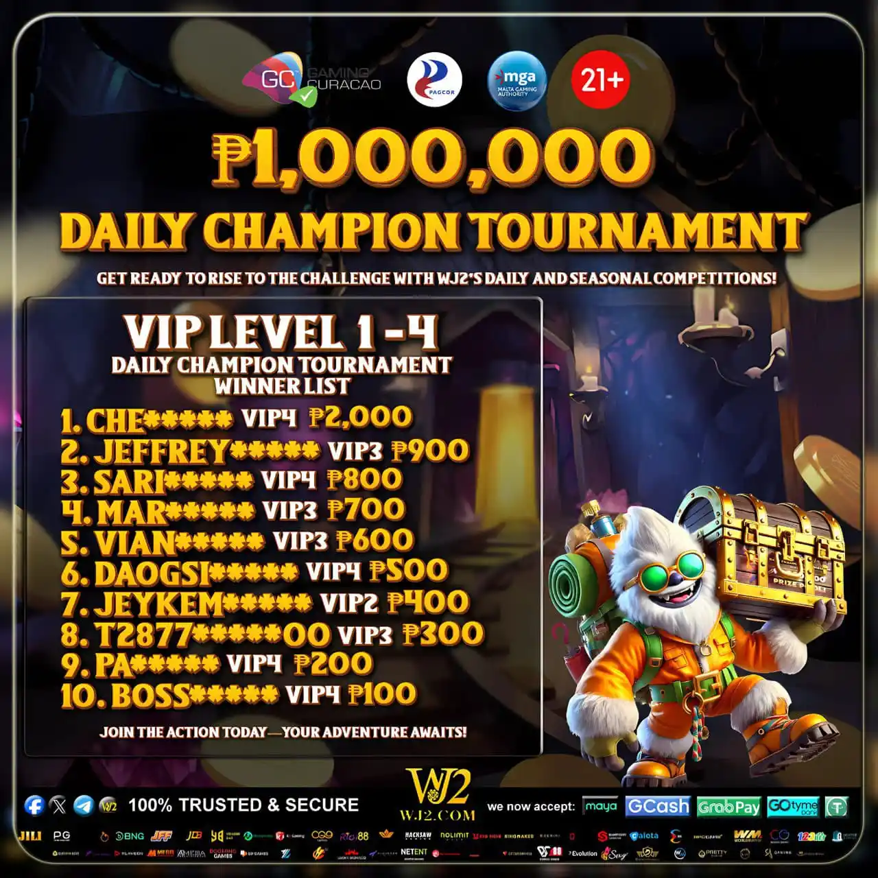 Image from WJ2 x Wjpeso Official Channel: ✨ ₱1,000,000 Daily Champion Tournament! ✨ ✨ Prepare to Elevate Your G...