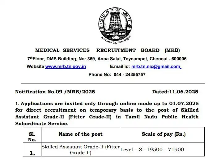 Image from Job Alerts Tamizh: 🔥 TN MRB Recruitment 2025 📌 முழு விவ...