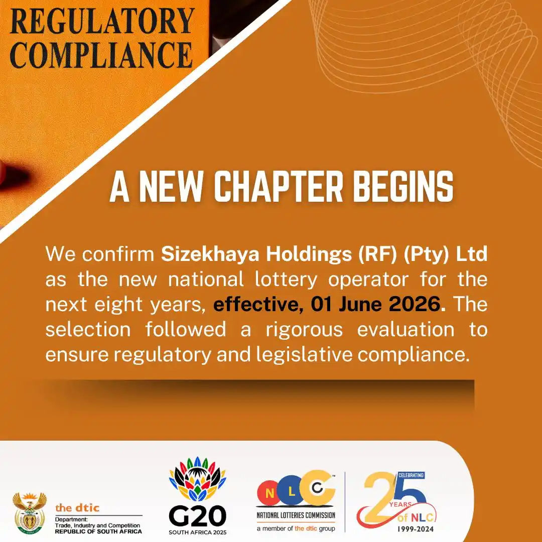Image from National Lotteries Commission : A NEW CHAPTER BEGINS We confirm Sizekhaya Holdings (RF) (Pty) Ltd as ...