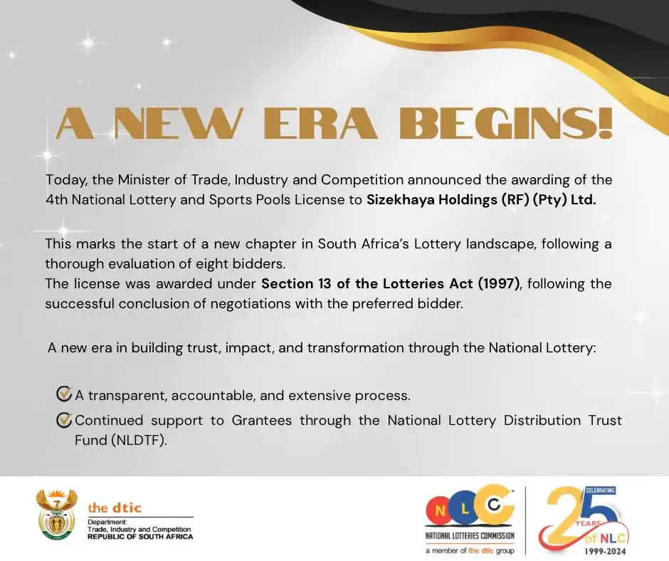 Image from National Lotteries Commission : A NEW ERA BEGINS! Today, the Minister of Trade, Industry and Competit...