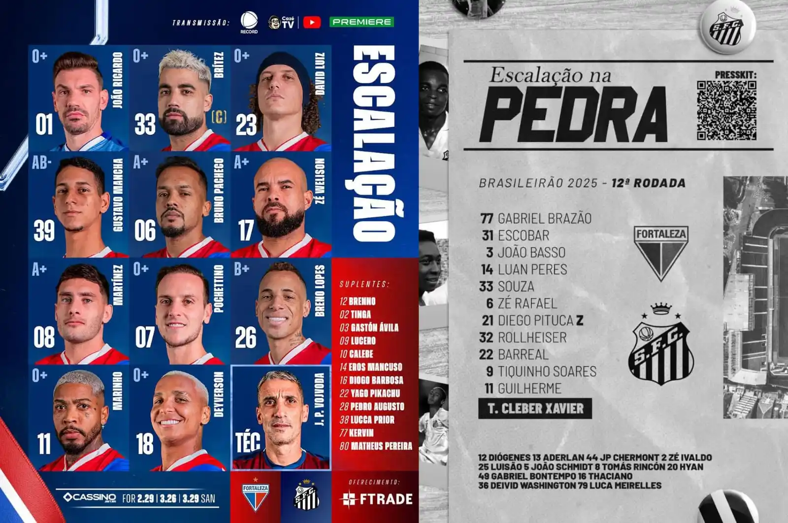 Image from ⚽️Loucos Por Futebol⚽️: 🇧🇷 Fortaleza 🆚 Santos 🇧🇷 🕥 19h30 📺 Record, R7, PlayPlus, Premie...