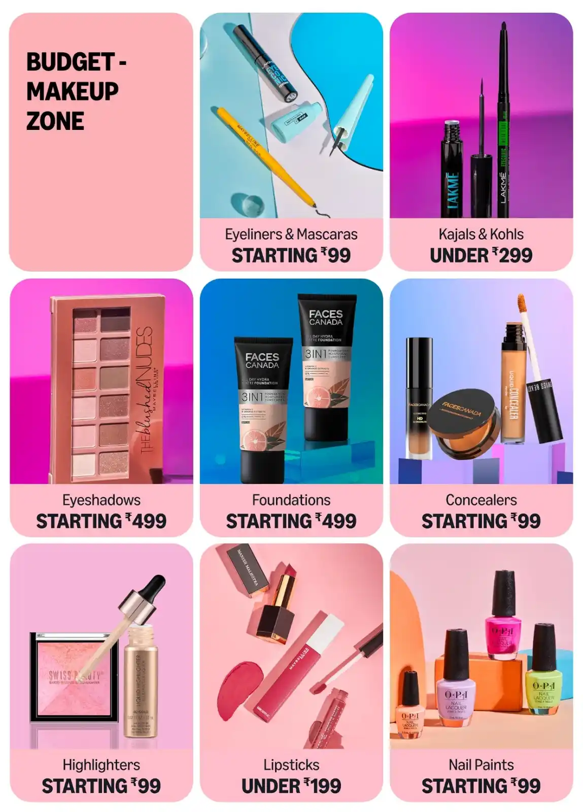 Image from Amazon Associates: 🔥 *Budget Makeup Zone *🔥 🚩 *Eyeliners & Mascaras* ⚡ Starting Rs 99...