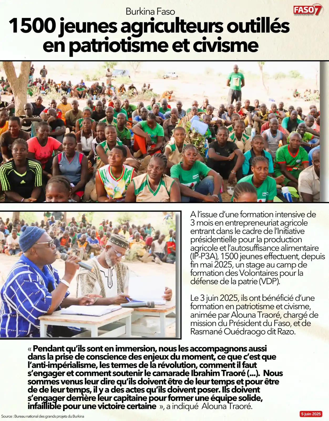 Image from Faso7: *Burkina Faso : 1500 jeunes agriculteurs outillés en patriotisme et ci...