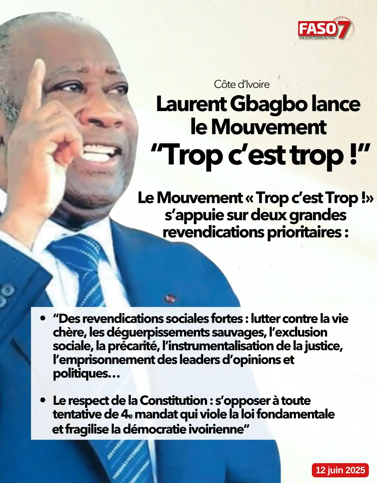Image from Faso7: *Côte d'Ivoire : Laurent Gbagbo lance le Mouvement "Trop c'est trop !"...
