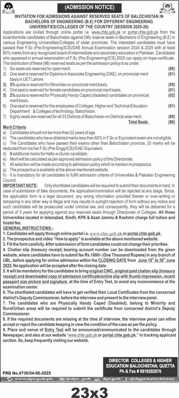 Image from THE EDUCATIONAL HUB - TB: ⬛ *ڈائریکٹوریٹ آف بلوچستان نے مختلف انجینئرنگ یونیورسٹیوں میں بیچلر آف...