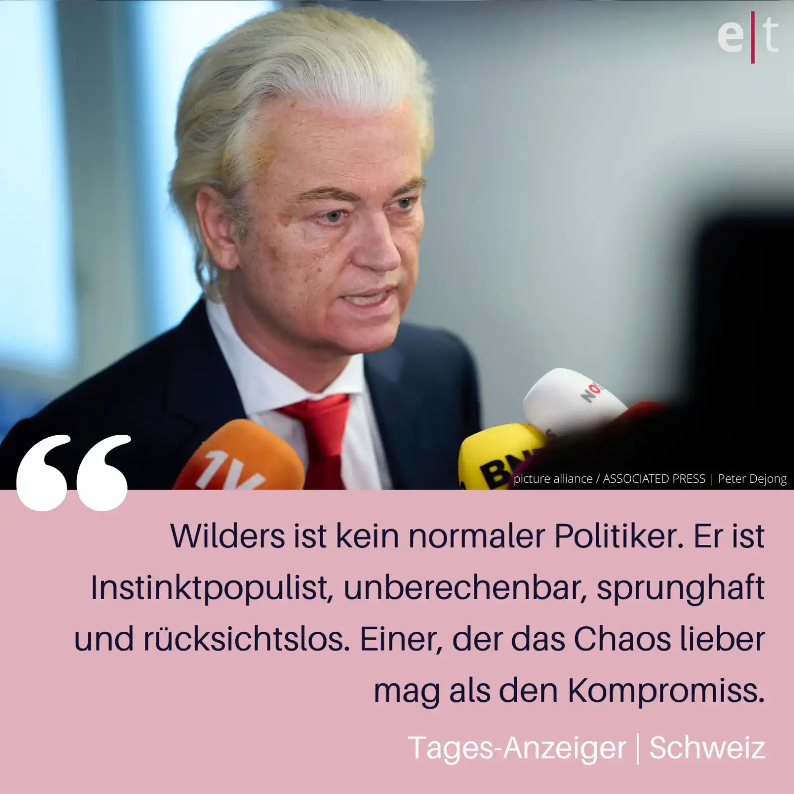 Image from eurotopics Presseschau: Die Partei PVV von *Rechtspopulist Geert Wilders hat die Vier-Parteien...