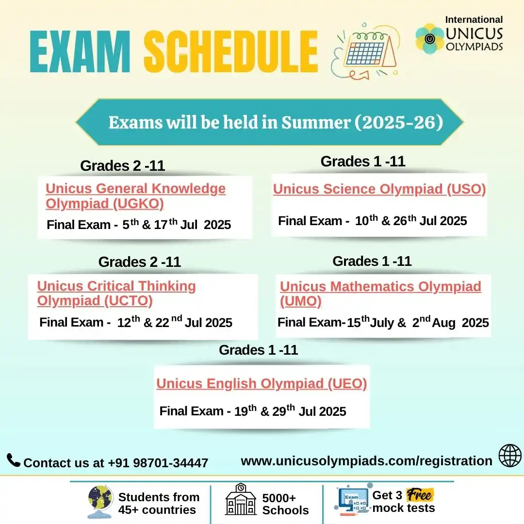 Image from Unicus Olympiads: *Exam dates are announced!* 🔥Mark your calendar according to the sum...