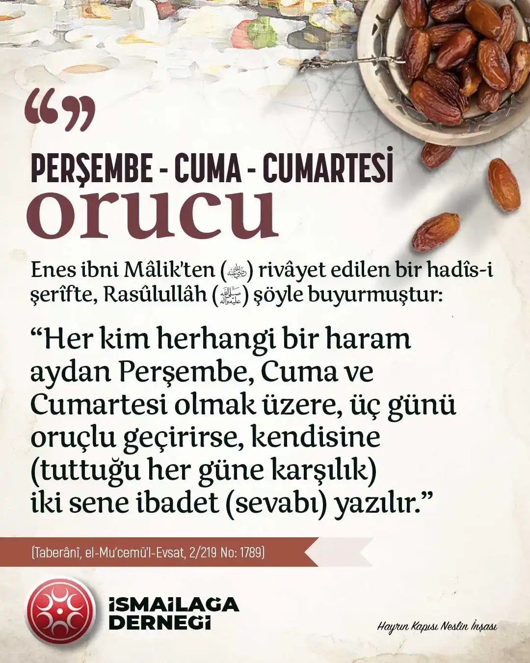 Image from İsmailağa Camii: 🌙 Haram aylarda Perşembe - Cuma - Cumartesi orucu tutmanın fazîleti...