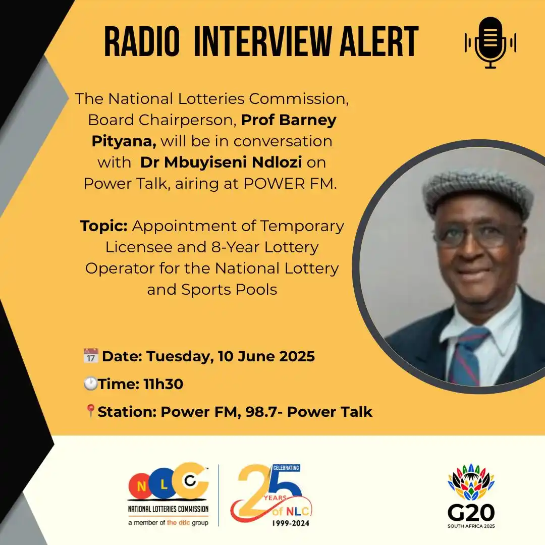 Image from National Lotteries Commission : Tune in to Power Talk on Power FM 98.7 today, Tuesday, 10 June 2025 at...