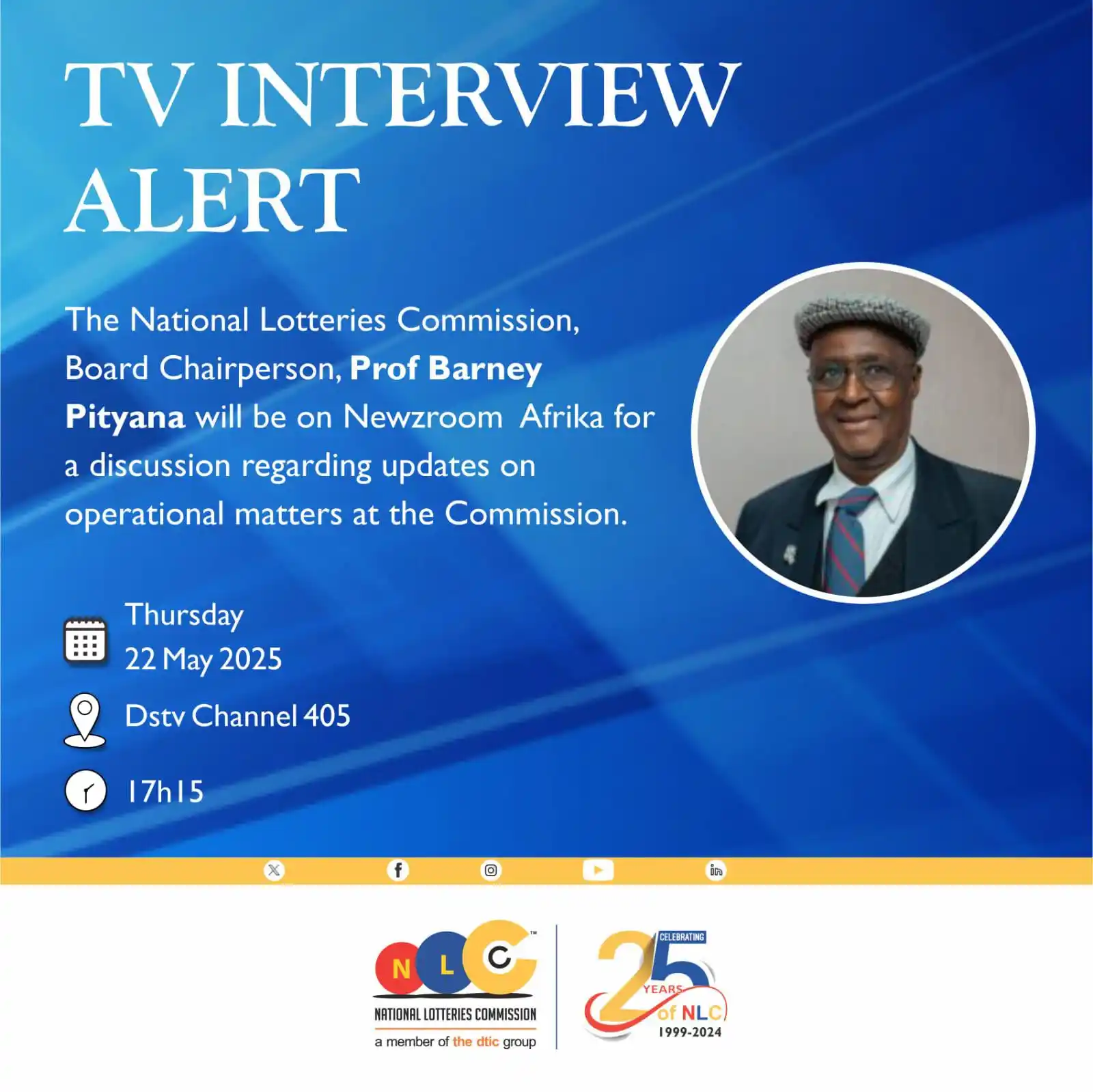 Image from National Lotteries Commission : TV Interview Alert!  Tune in on Newzroom Afrika (DSTV Channel 405) Tod...