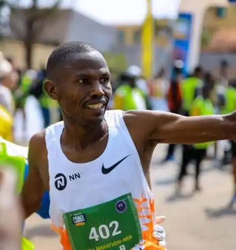 Image from Rwanda Broadcasting Agency (RBA): BREAKING: Kenya’s Laban Kipngetich Korir wins the Full Marathon at th...