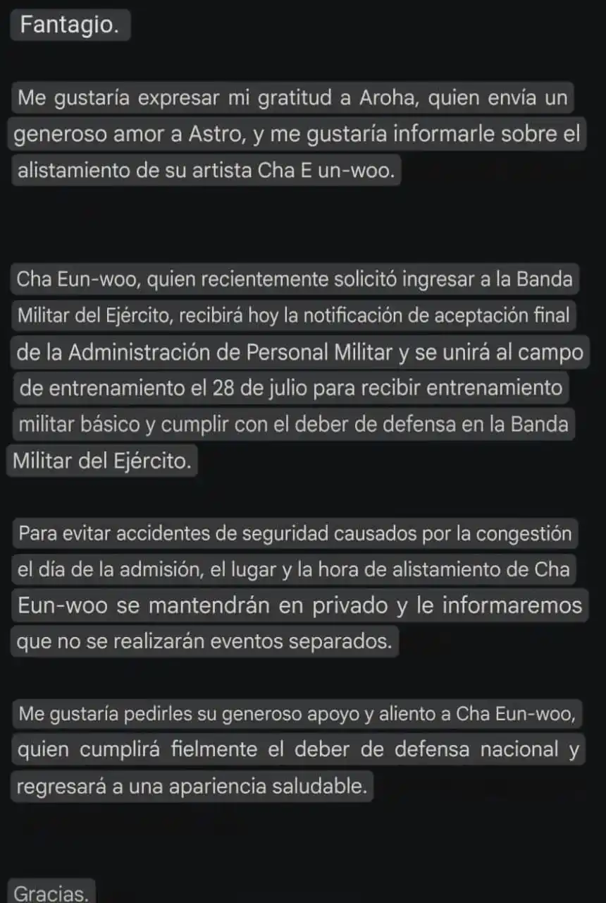 Image from ASTROnautas | 𐙚 INFO: 📰 | *COMUNICADO DE FANTAGIO SOBRE EUNWOO* Hola!. Fantagio. Me gus...