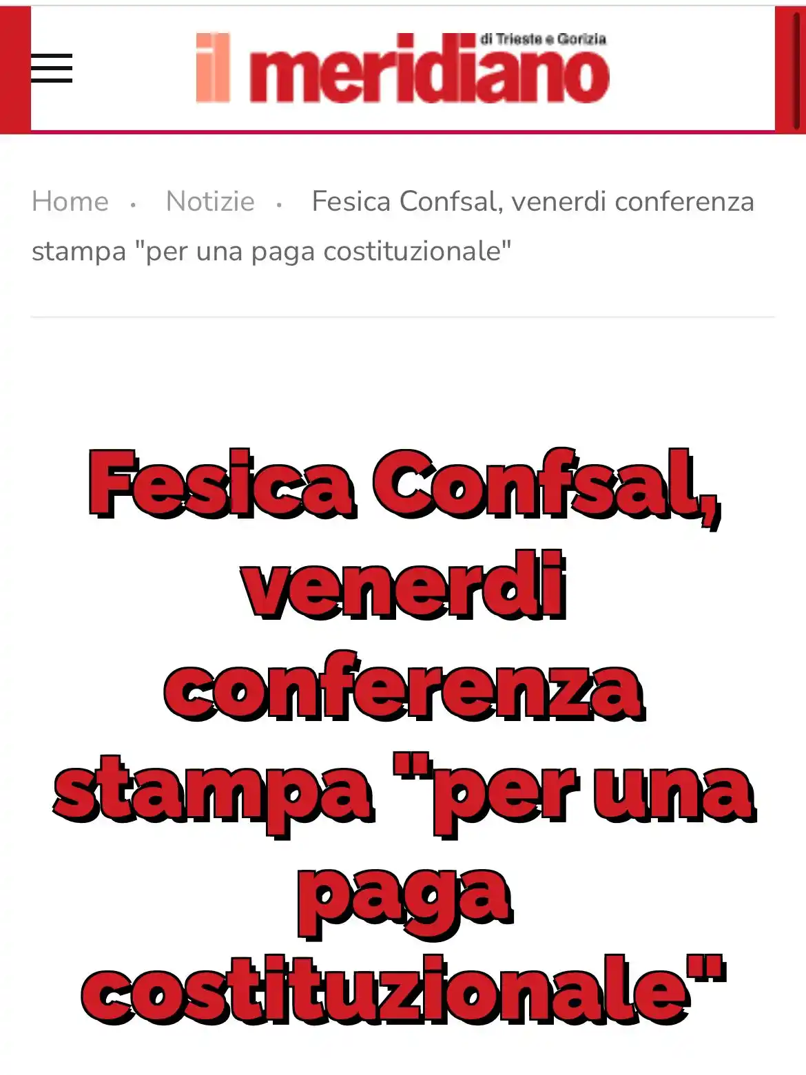 Image from FESICA CONFSAL - Federaz. sindacale del privato aderente a Confsal: *Fesica Confsal, venerdi conferenza stampa "per una paga costituzional...