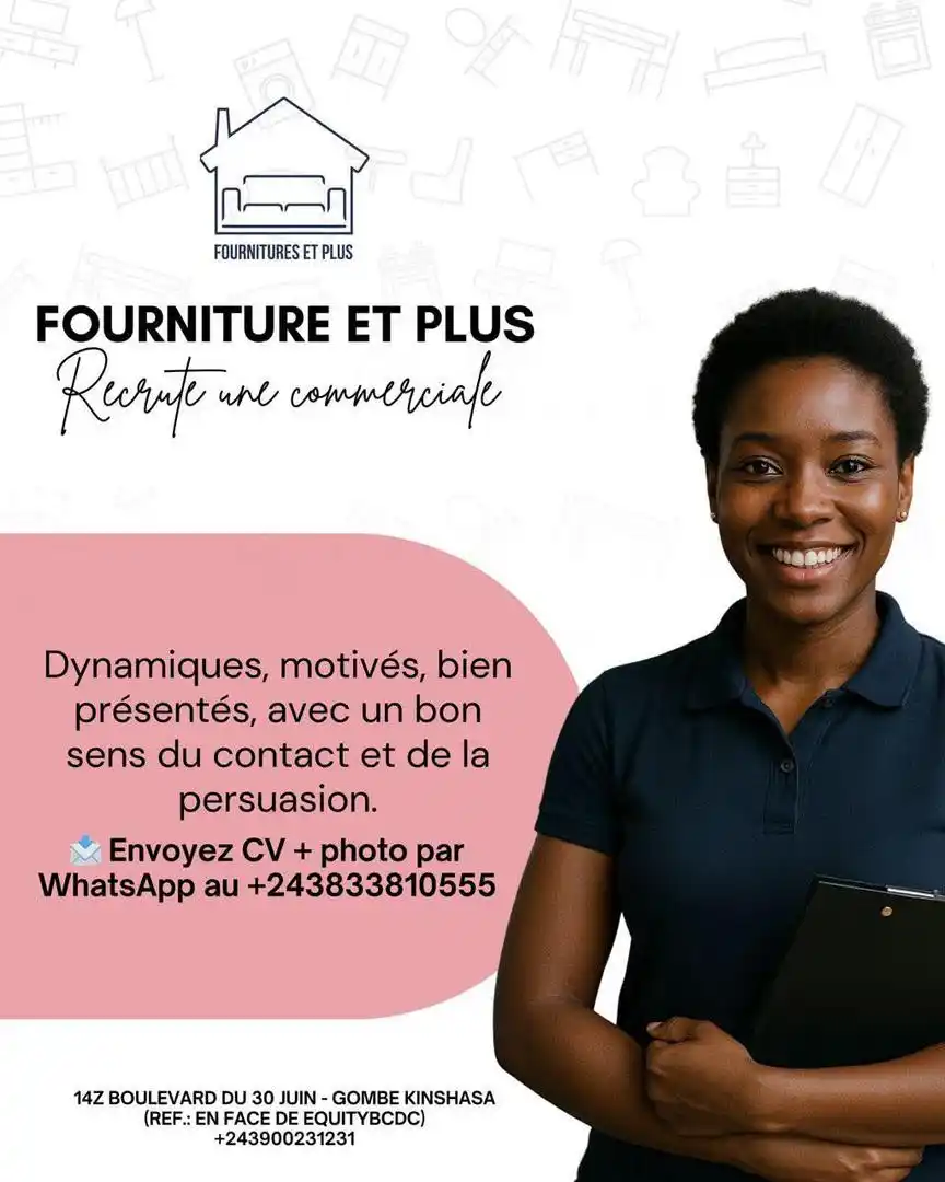 Image from Emplois Carrière: 📢 FOURNITURE ET PLUS RECRUTE ! Tu es dynamique, motivée, bien présen...