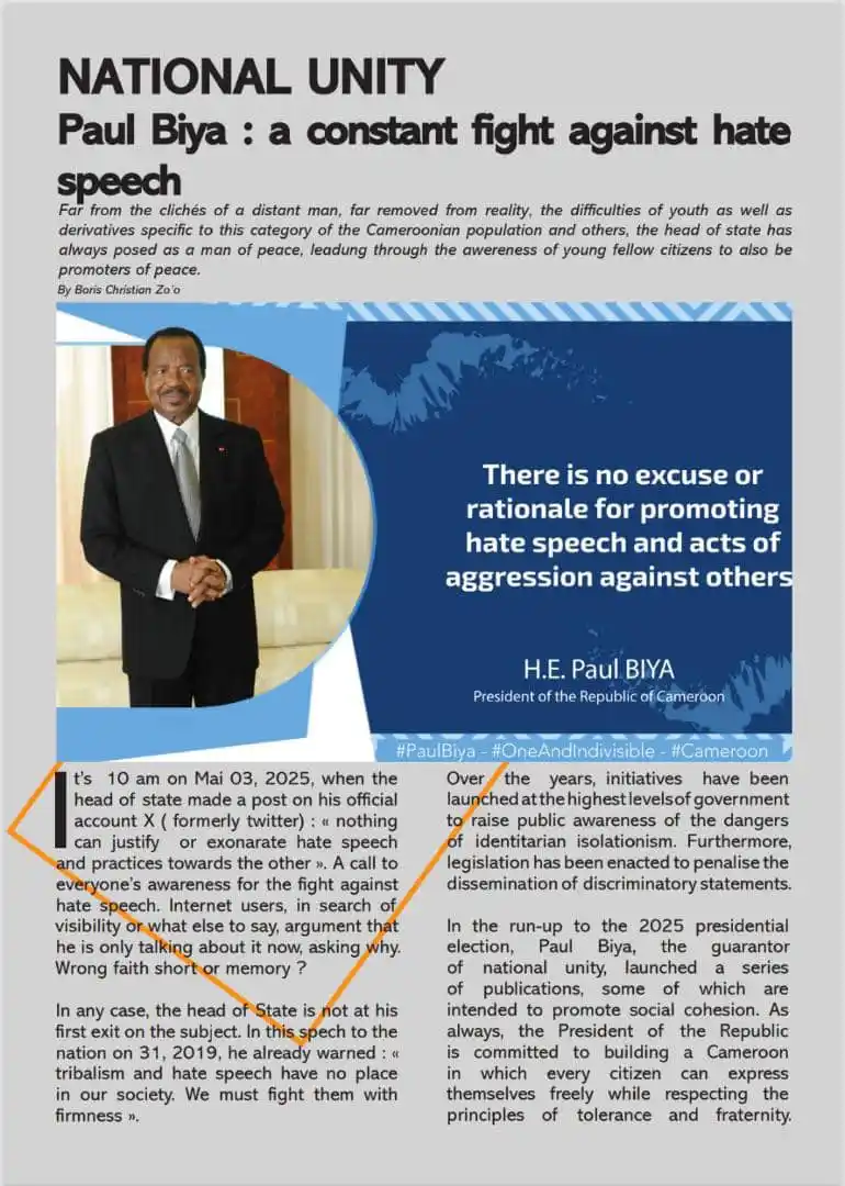 Image from ⭕️ Minjec WEB TV: *Head of State Paul Biya : guarantor of national unity* It's on page ...