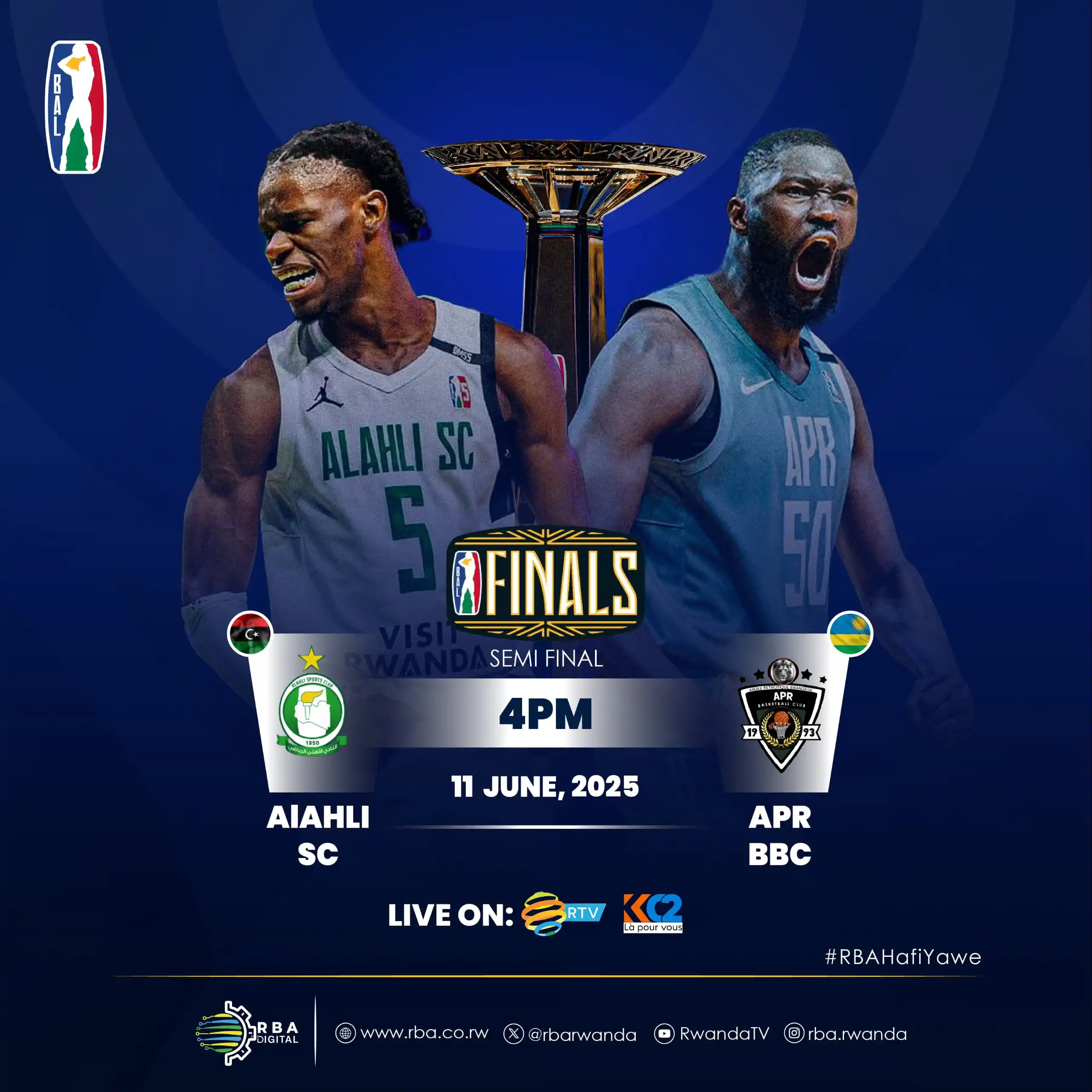 Image from Rwanda Broadcasting Agency (RBA): 🏀HEADS-UP🏀  Al Ahli SC 🆚 APR BBC in the Basketball Africa League se...