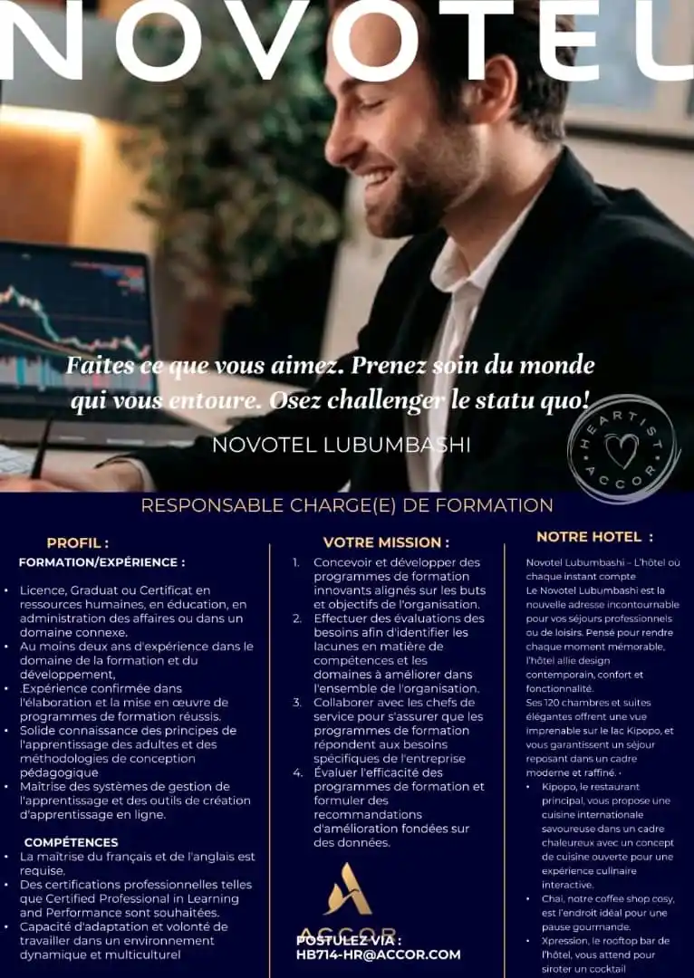 Image from Emplois Carrière: Le Novotel Lubumbashi recrute ! Vous êtes passionné(e) par le dévelo...