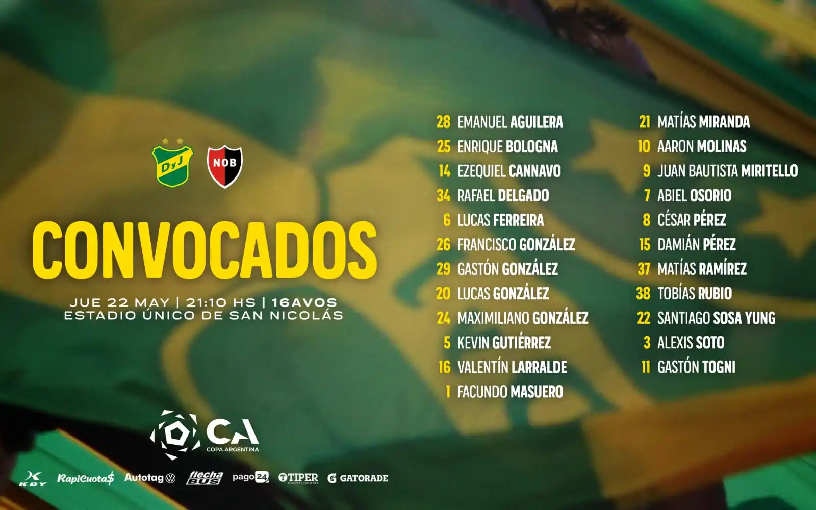 Image from Defensa y Justicia: 📝 Los convocados por Tobías Kohan para el partido por Copa Argentina ...