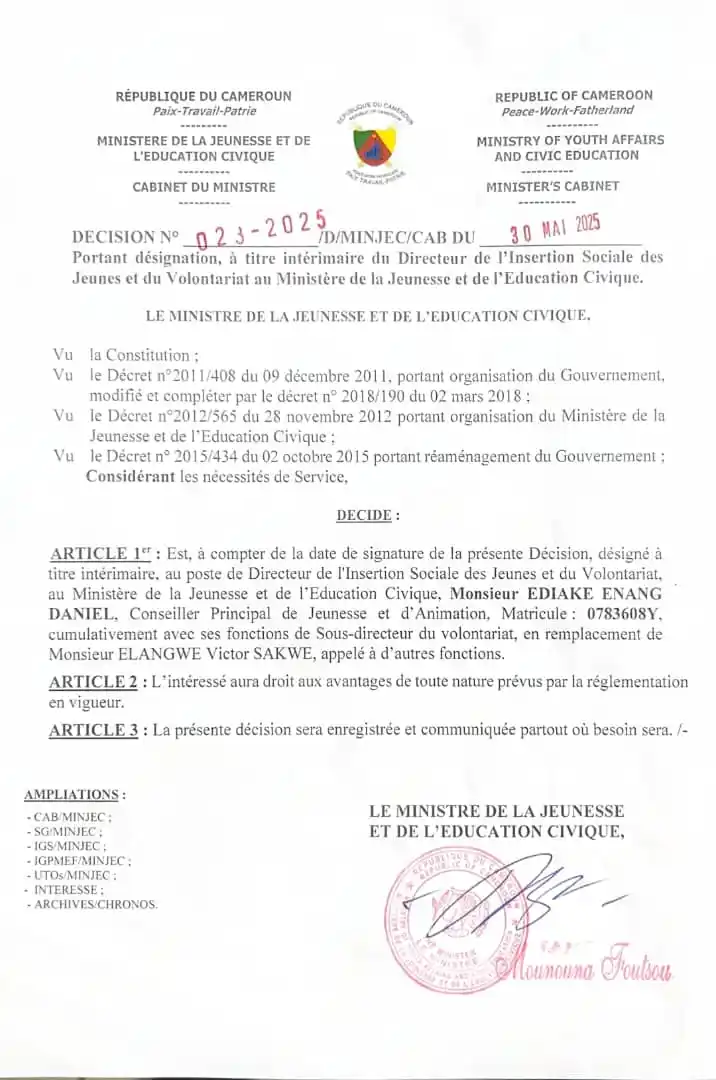 Image from ⭕️ Minjec WEB TV: 🛑🛑🛑 *MINJEC BREAKING NEWS* Décision du MINJEC MOUNOUNA FOUTSOU, du...