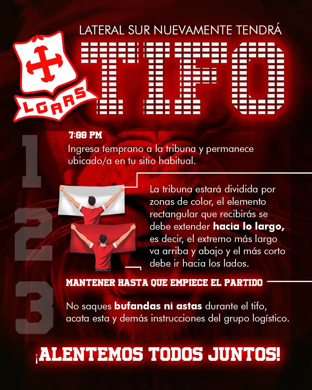 Image from La Guardia Albi-Roja Sur ))♰(( 🇮🇩: 📢 Oído Muchachos! Recomendaciones tifo curva sur: 🦁 1. Ingresa una...