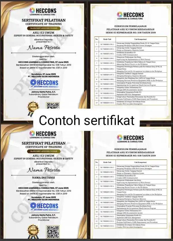 Image from Heccons Training Online Channel: Selamat pagi partner Heccons Admin masih membuka Penerbitan Sertifika...