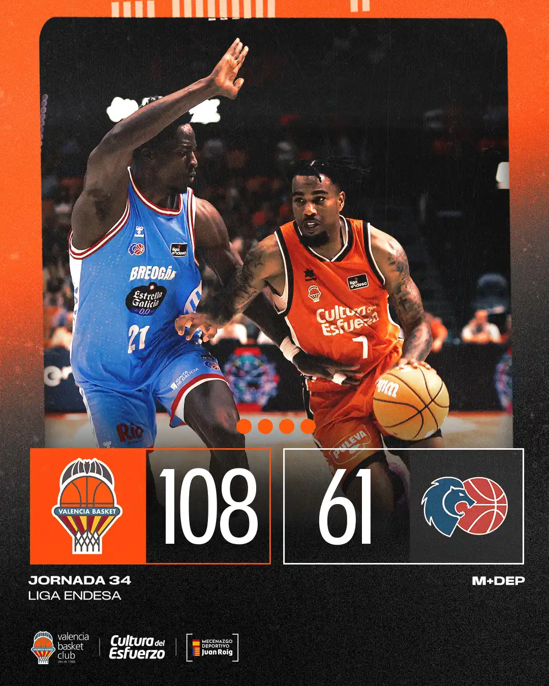 Image from Valencia Basket Club: *Triunfo coral para cerrar la Fase Regular ante el Río Breogán (108-61...