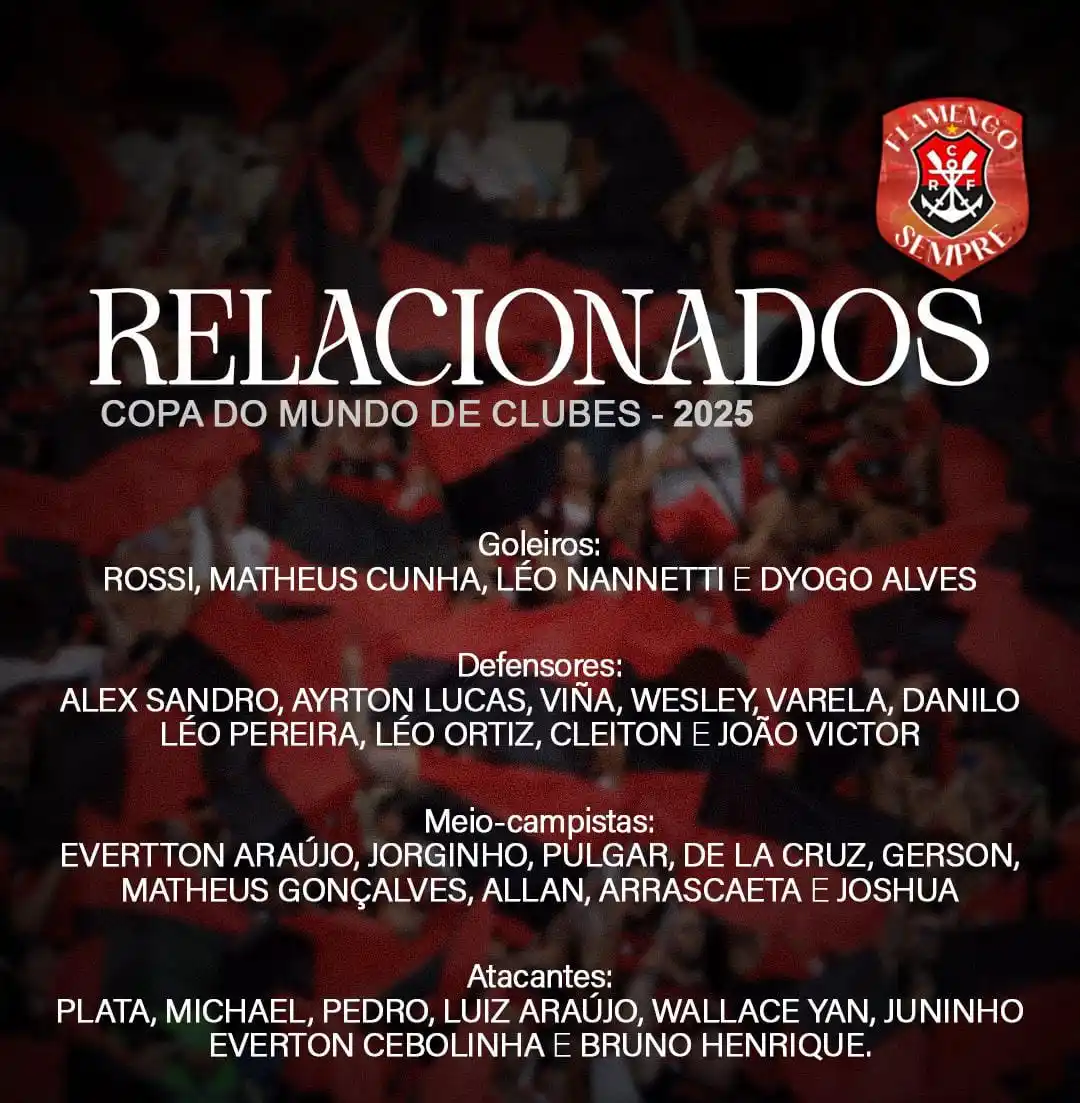 Image from FLAMENGO SEMPRE: 🇺🇸✈️ VEJA OS RELACIONADOS DO FLAMENGO PARA A COPA DO MUNDO DE CLUBES...