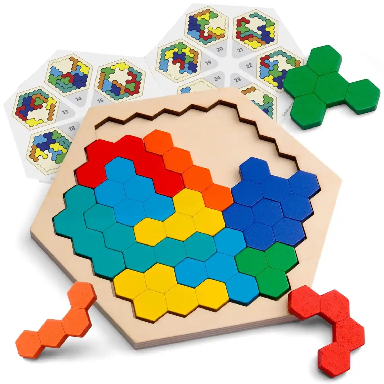 Image from Basketo: Wooden Hexagon Puzzle for Kid Adults - Shape Block Tangram Brain Tease...