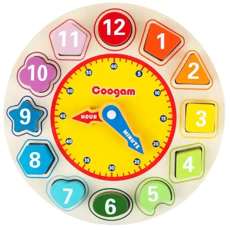 Image from Basketo: Wooden Shape Color Sorting Clock – Teaching Time Number Blocks Puzzle...