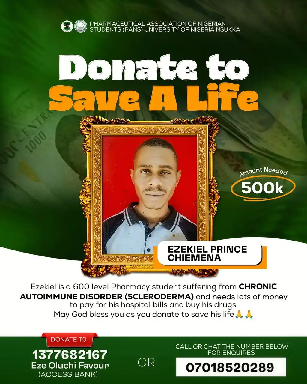 Image from THETRUST MEDIA CHANNEL: A Final year Pharmacy Student, *Prince*, who was recently diagnosed of...
