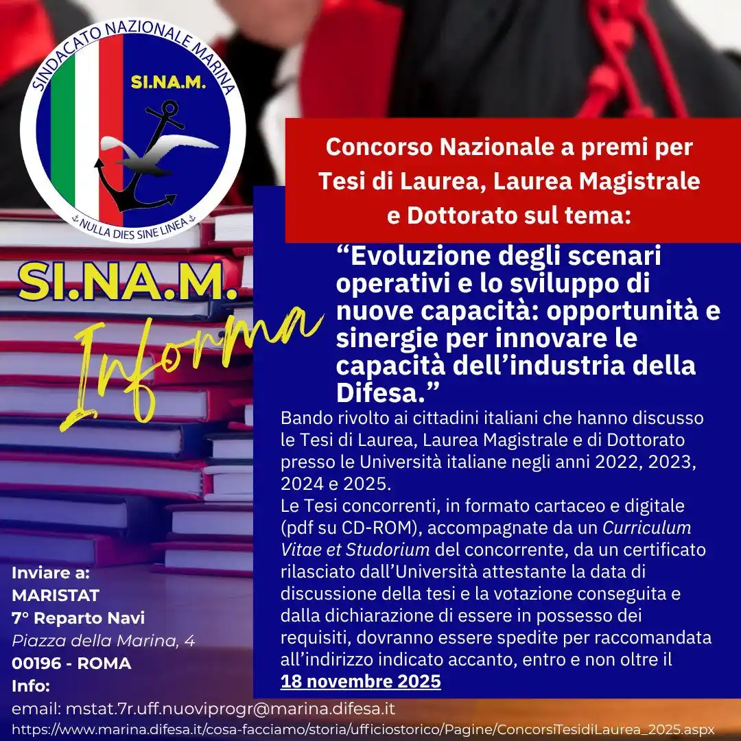 Image from Sindacato Nazionale Marina: 📣 Avviso per Concorso Nazionale a premi per Tesi di Laurea, Laurea Ma...