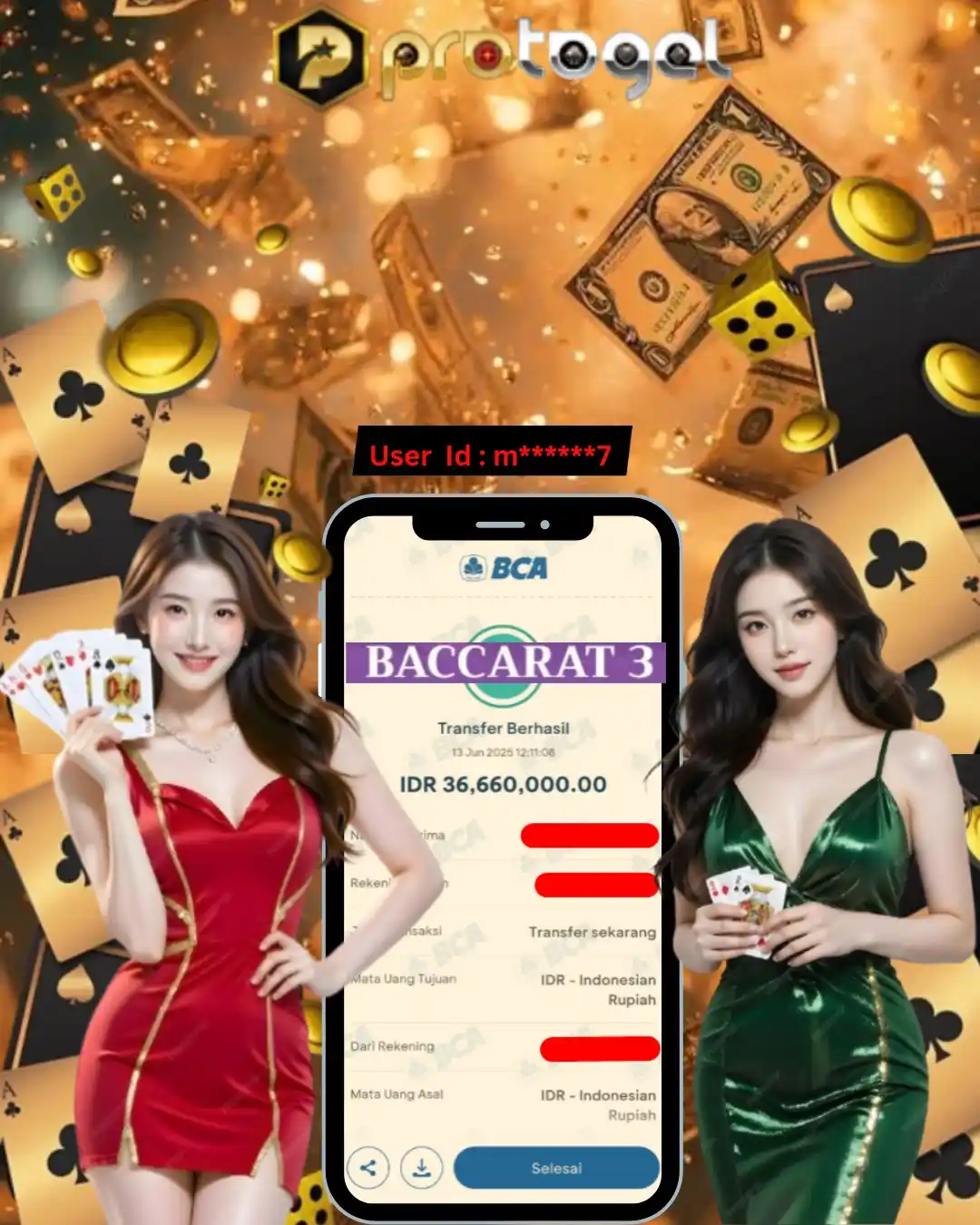 Image from protogel Official: 💰 BACCARAT 3 PANEN CUAN! 💰 User ID: m**********7 resmi jadi pemenang...