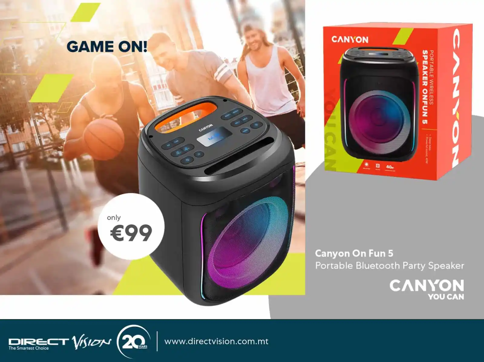 Image from Direct Vision Malta: BACK IN STOCK Canyon On Fun 5 Portable Bluetooth Party Speaker - only...