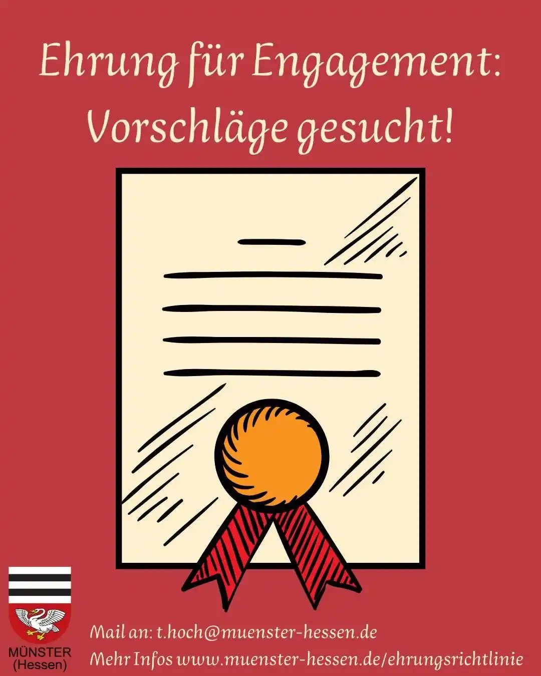 Image from Gemeinde Münster Hessen: 🥇Die Gemeinde Münster vergibt seit dem vergangenen Jahr wieder Ehrung...
