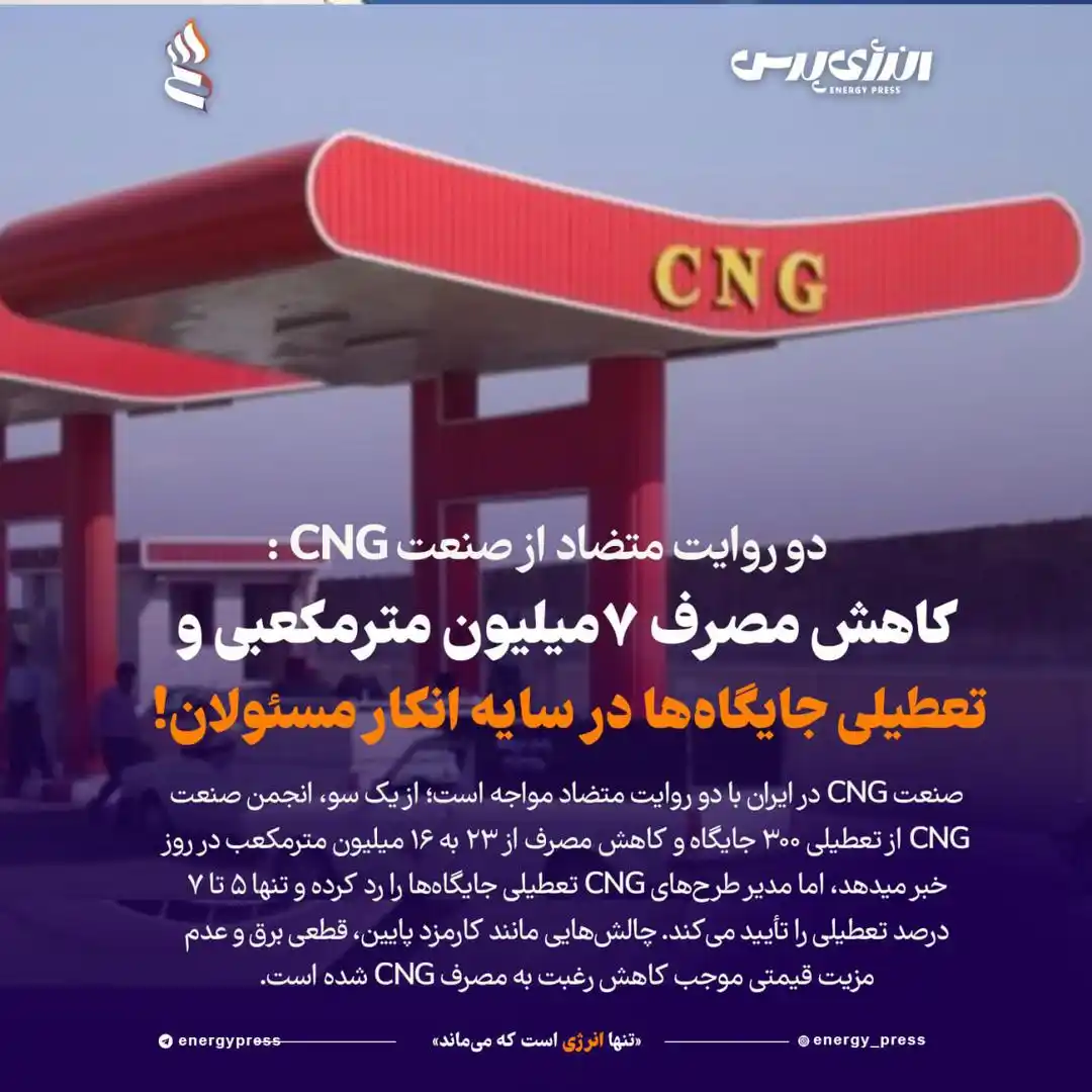 Image from انرژی پرس / اخبار نفت و پتروشیمی: 💢 *دو روایت متضاد از صنعت CNG: کاهش مصرف ۷میلیون مترمکعبی و تعطیلی جا...
