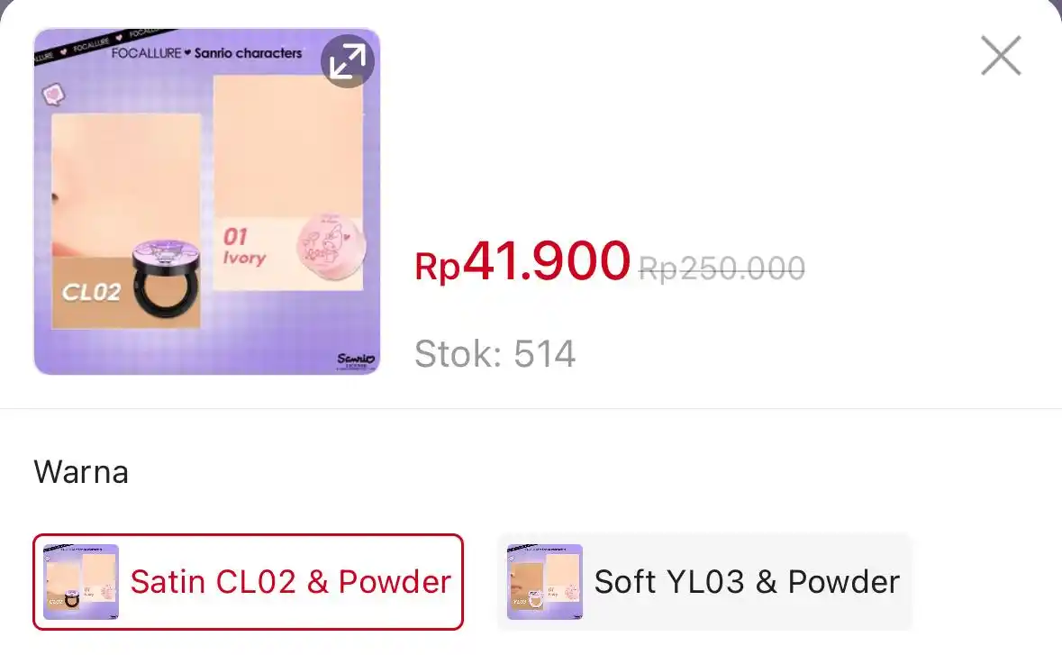 Image from DISKON SHOPEE 🛒: FOCALLURE X Sanrio 2PCS Set Matte Cushion Poreless & Powder https://s...