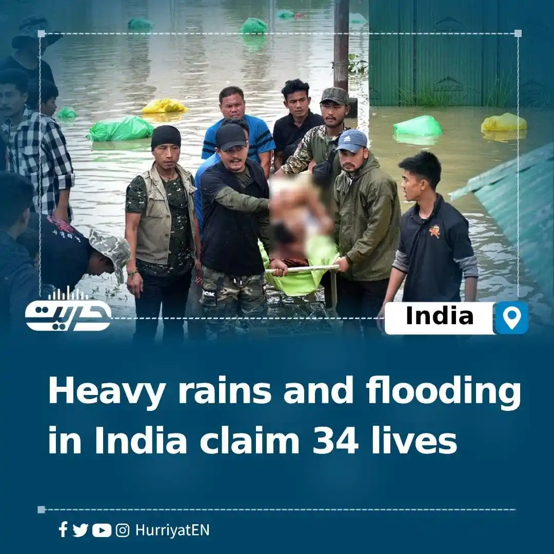 Image from Hurriyat Radio English: Heavy rains and flooding in India claim 34 lives  Indian authorities r...