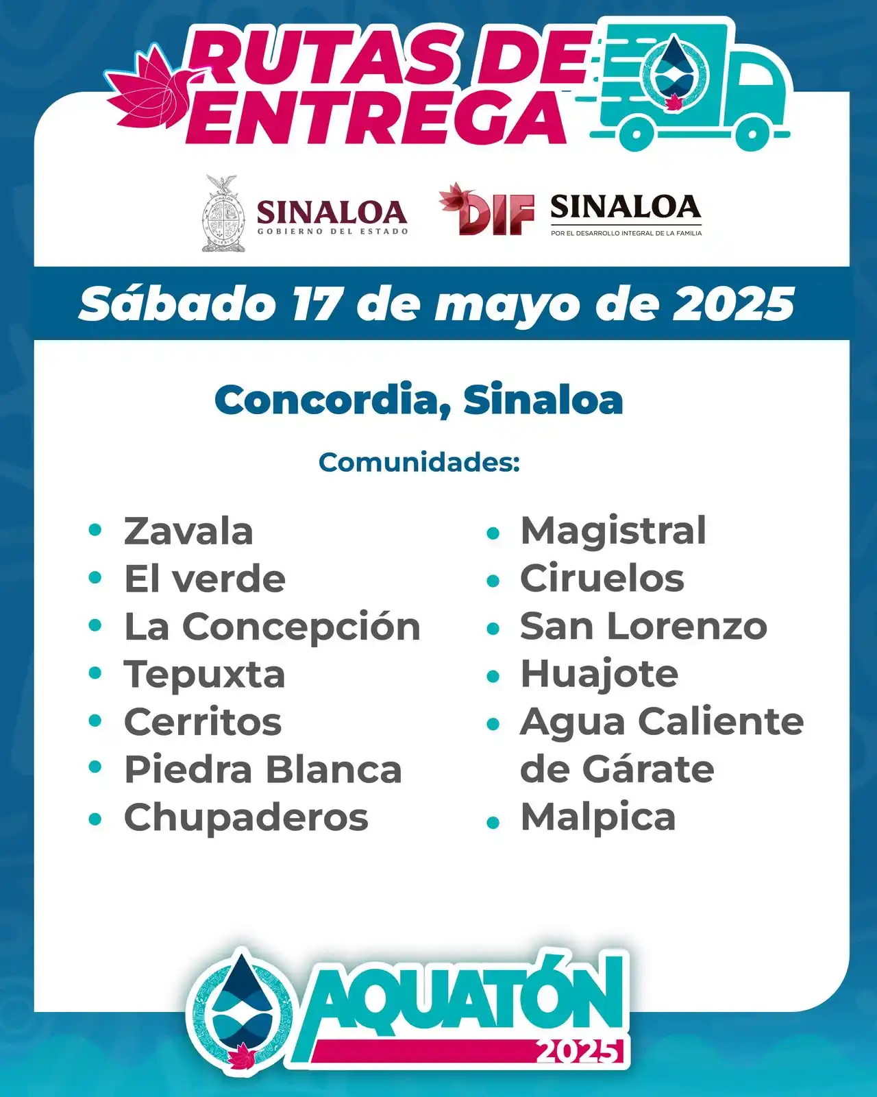 Image from Gobierno del Estado de Sinaloa : Los donativos del AQUATÓN 2025 llegarán a estas comunidades de Concord...